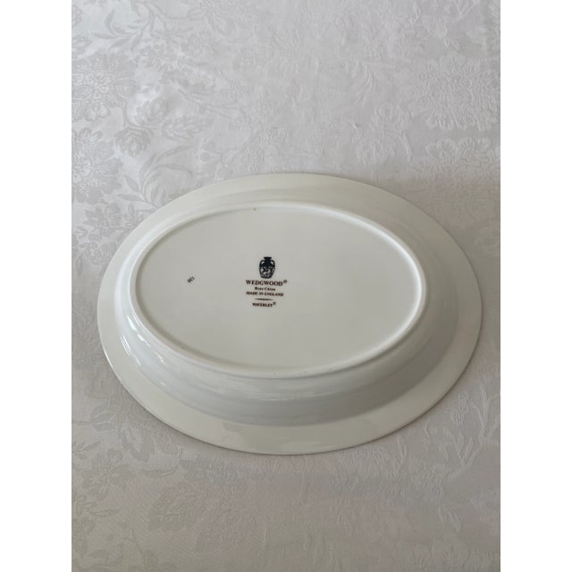 Traditional Late 20th Century Wedgwood Waverley Bone China Oval Serving Bowl Blue Design With Pink Shells Mint Condition. For Sale - Image 3 of 12