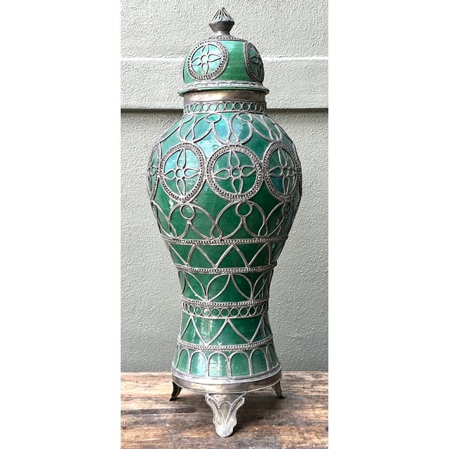 Moroccan Vintage Moroccan Glazed Ceramic Lidded Urn For Sale - Image 3 of 12