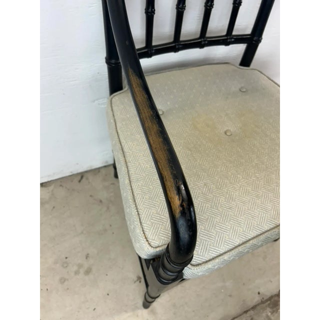 Set of 4 Mid Century Faux Bamboo Dining Chairs With Caned Seat & Tufted Cushions For Sale - Image 12 of 12