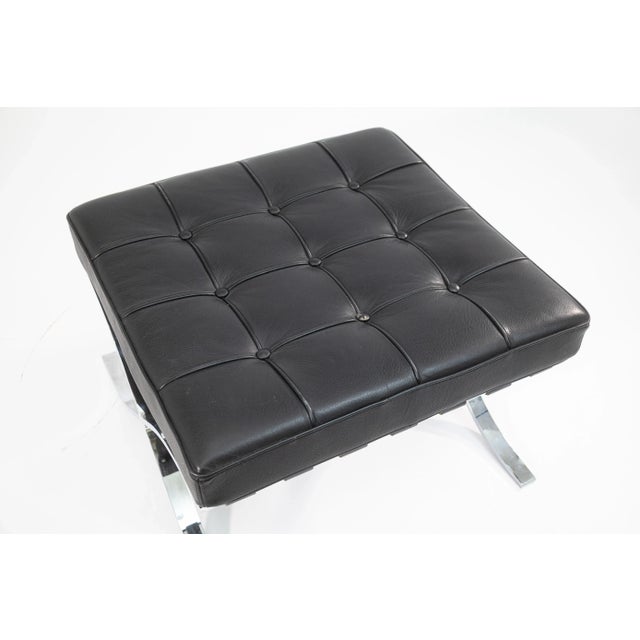 Late 20th Century Contemporary Modern Barcelona Style Black Leather and Chrome Ottoman Footstool For Sale - Image 5 of 5