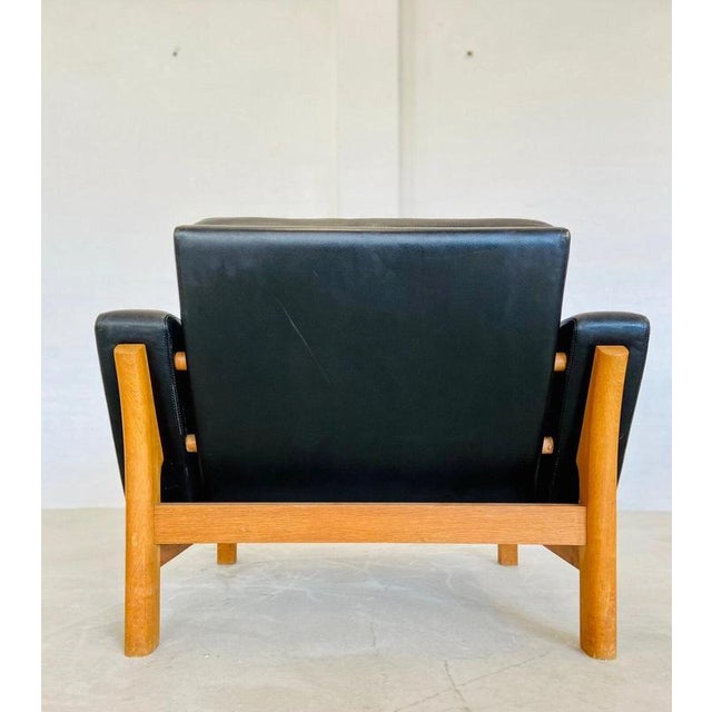 Vintage Danish Black Leather & Oak Lounge Chair by Poul M Volther for Erik Jørgensen, 1960s For Sale - Image 15 of 18
