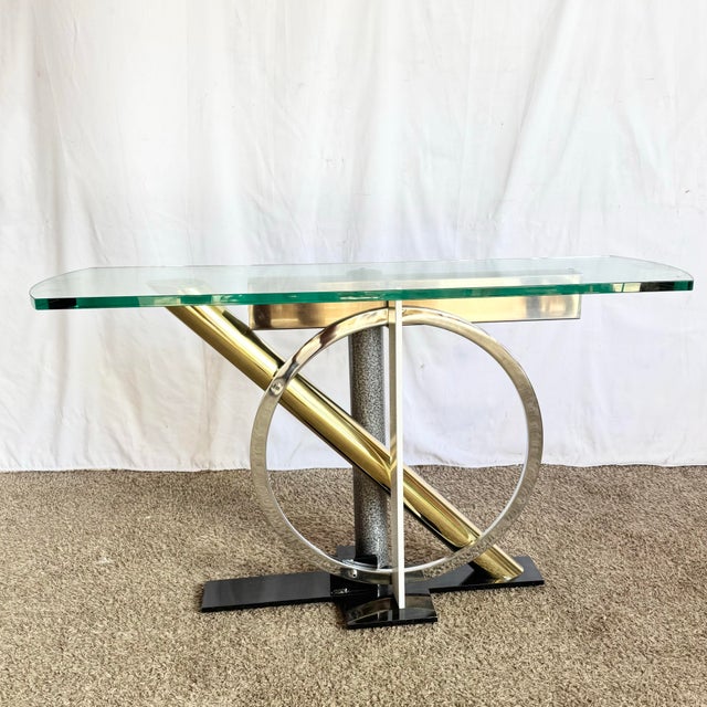 DIA - Design Institute America Postmodern Mixed-Metal and Glass Console Table by Kaizo Oto for Design Institute of America For Sale - Image 4 of 8