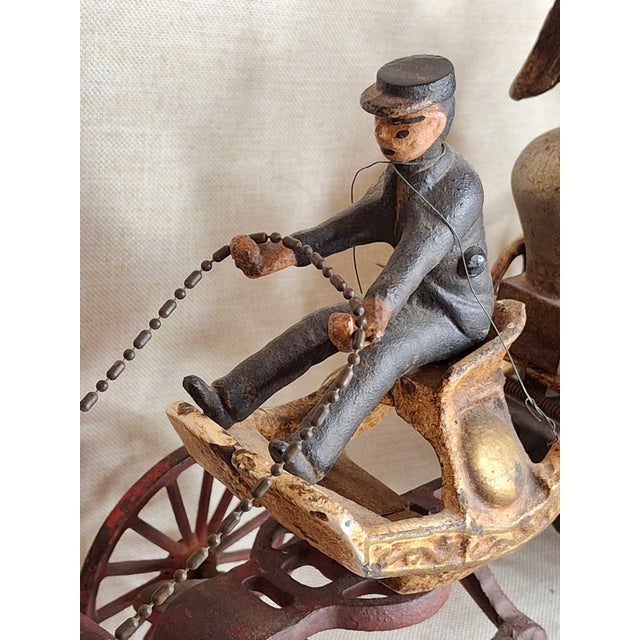 Large Vintage 21" Cast Iron 3-Horse Fire Pumper Wagon Toy - Utexiqual / Kenton Style For Sale - Image 13 of 18