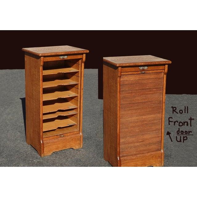 Antique French Country Oak Roll Front Letter File Filing Cabinet