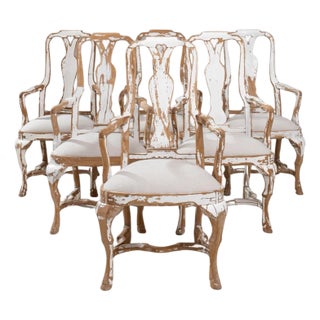 20th Century Swedish Rococo Revival Wood Patinated Dining Chairs - Set of 3 For Sale