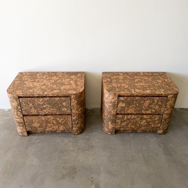 Vintage 1970s Mid Century Modern Pair of Cork Nightstands Burlwood For Sale In Palm Springs - Image 6 of 12