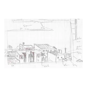 1970s Robert Herrmann Downtown Seattle Rooftops Drawing