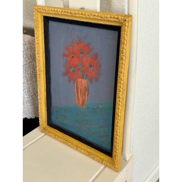 Vibrant Rustic Primitive Floral Burst Painting in Vintage Frame For Sale - Image 11 of 12
