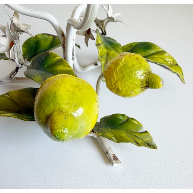 Rustic European 1950s Italian Toleware Hurricane Candle Holder With Lemon Tree Accents For Sale - Image 3 of 9