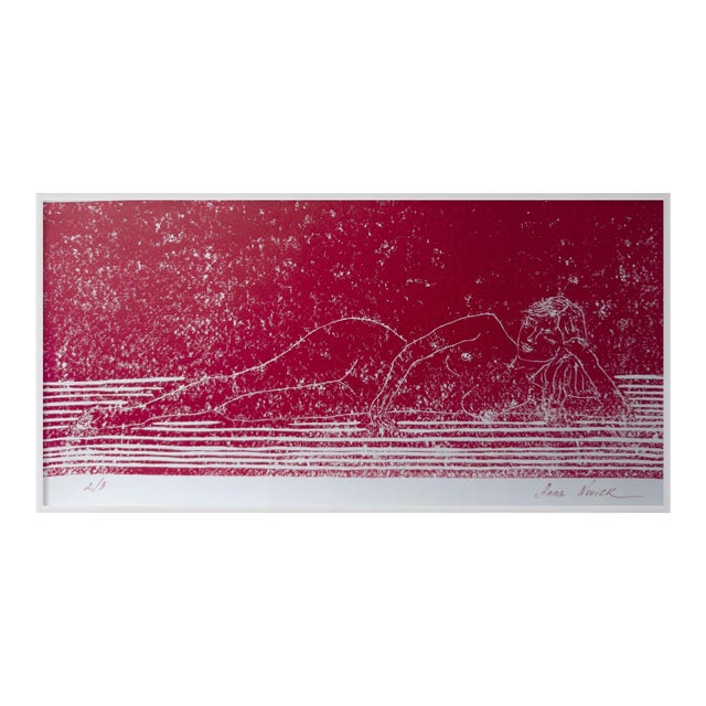 “Nude on the Sofa” Original Hand-Pulled Linocut Nude Figure Limited Edition of 3 Art by Anna Novick. Hand Signed and Numbered 2/3 For Sale