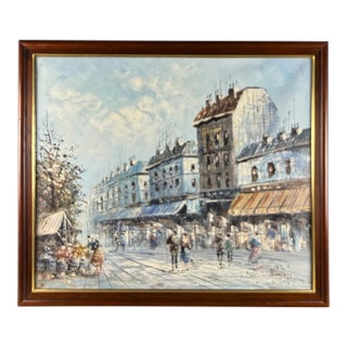 Vintage English Giclée Paris Street Scene, Oil Painting, Signed For Sale