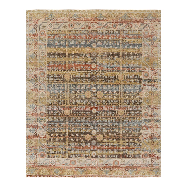 Rug & Kilim’s Modern Block Print Rug with Colorful Geometric Floral Patterns - 6x9 For Sale