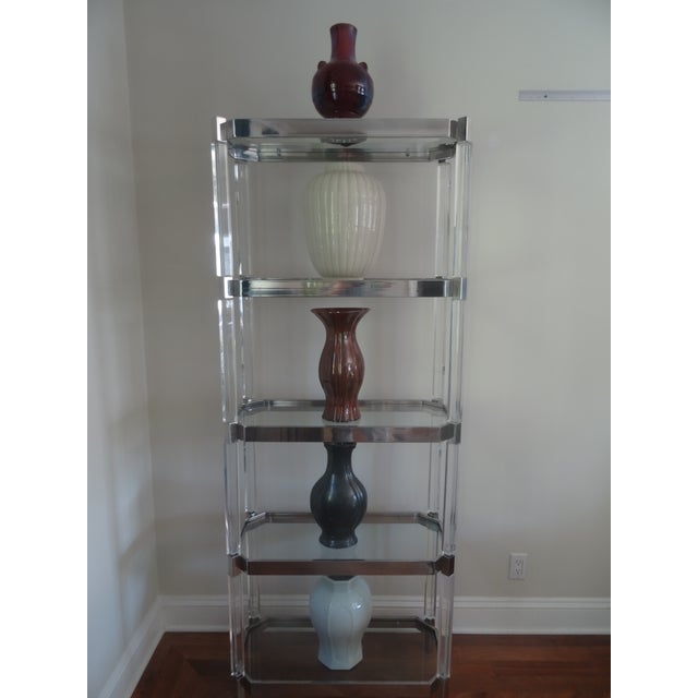 Metal 1960s Lucite and Stainless Steel 5 Shelf Etagere Attributed to Charles Hollis Jones For Sale - Image 7 of 9