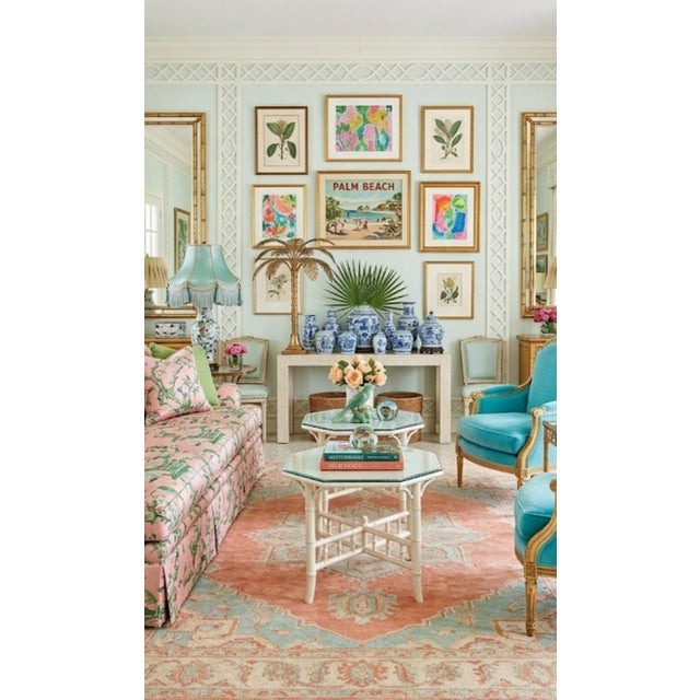 Vintage Off White Fretwork Faux Bamboo Octagonal Oversized Glass Top Side Tables- A Pair For Sale In West Palm - Image 6 of 11