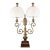 1950s Italian Brass & Wood Double Arm Student Lamp With Milk Glass Shades For Sale