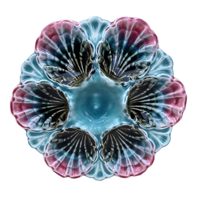 French Majolica Oyster Plate Fives Lille, Circa 1890 For Sale
