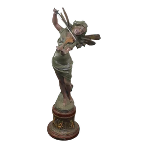 Art Nouveau Antique Girl with Violin , Metal ,Multi-Finish