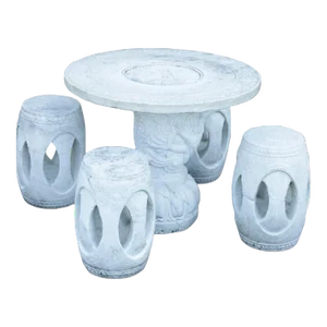 Late 20th Century Chinese Carved Marble Garden Table & Stools Set - Set of 5