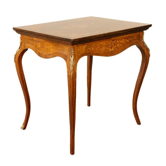 Antique Louis XV Ormolu Mounted Inlaid Marquetry Rosewood Center Side Table 1890 For Sale - Image 10 of 14