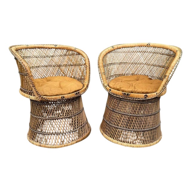 Petite Bohemian Wicker Peacock Chair, 1970s, a Pair For Sale