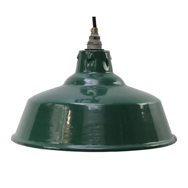 Vintage British Industrial Green Enamel Pendant Lamps by Simplex UK For Sale - Image 6 of 6