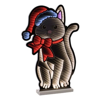 Cat with Santa Hat and Bow Ekkolight 23.5"H For Sale