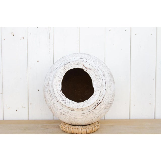 Sculpture Materials Whitewash African Antique Clay Pot For Sale - Image 7 of 10