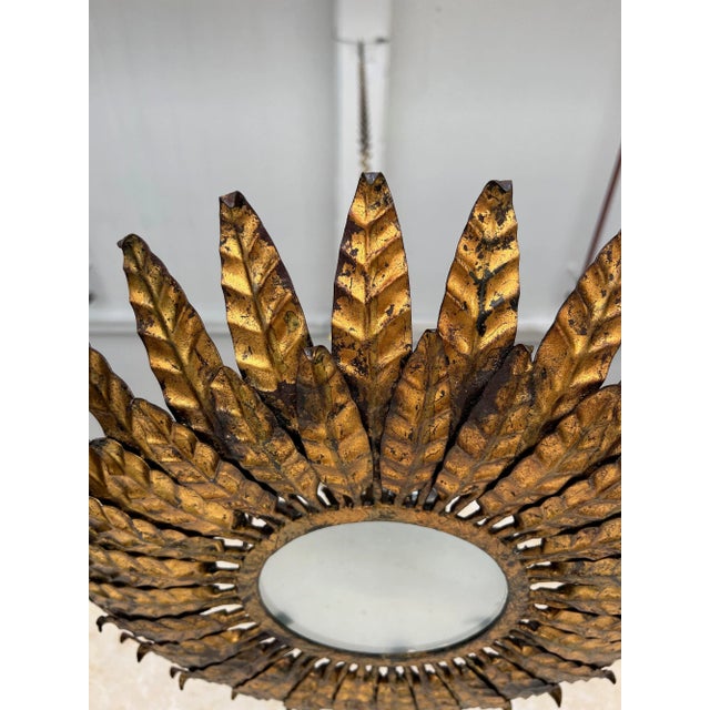Vintage Spanish Gilt Metal Sunburst Ceiling Fixture For Sale - Image 4 of 12