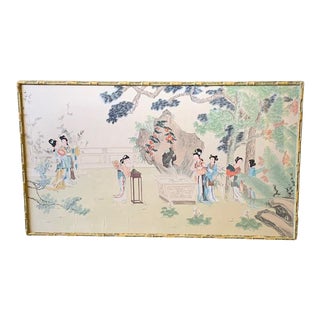 Framed Silk Chinoiserie Hand Painted Panel For Sale