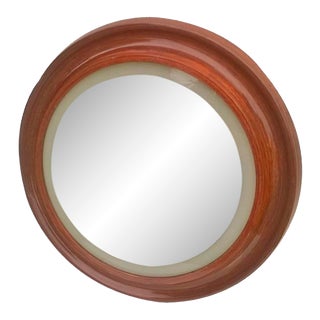 Italian Round Mirror with Teak Frame, 1960s For Sale