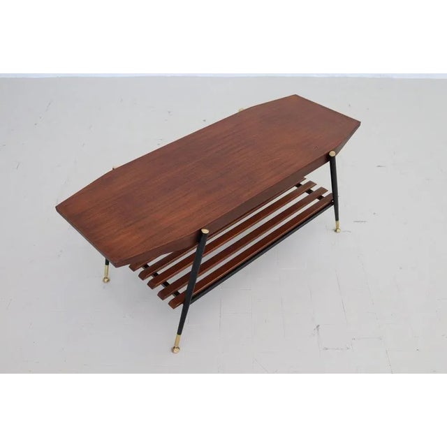 1960s Mid-Century Italian Octagonal Coffee Table in Mahogany Veneer with Brass Details For Sale - Image 5 of 18