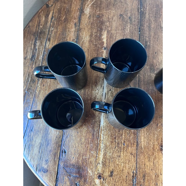 Vintage Fitz and Floyd Mugs Made in Japan during 1980's 4 - Black on Black Herringbone Pattern Mug Dimension: 4.25” width,...