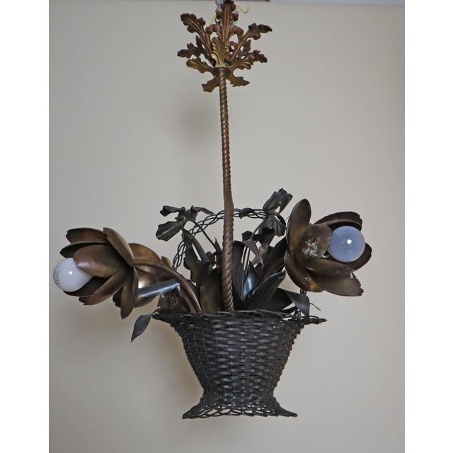 Flower Basket Chandelier in Brass and Copper, France, 1920s For Sale - Image 13 of 18