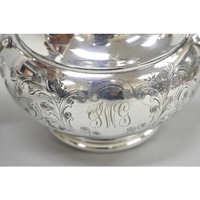 Vintage Victorian Silver Plated Floral Repousse Tea Kettle Teapot W/ Monogram For Sale - Image 11 of 15
