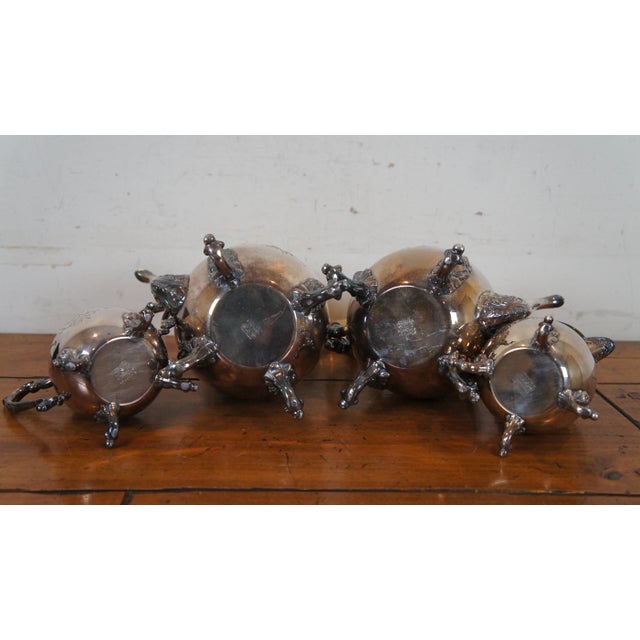 Vintage Sheridan Silver Plate Hand Chased Floral Tea Coffee Pitcher Set- 4 Pieces For Sale - Image 10 of 13