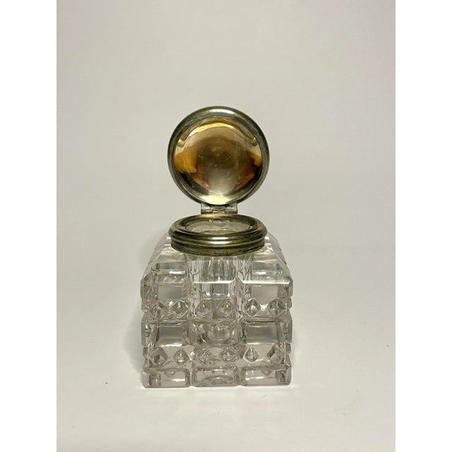 Art Deco Antique English Art Deco Cut Crystal Inkwell Desk Accessory For Sale - Image 3 of 9