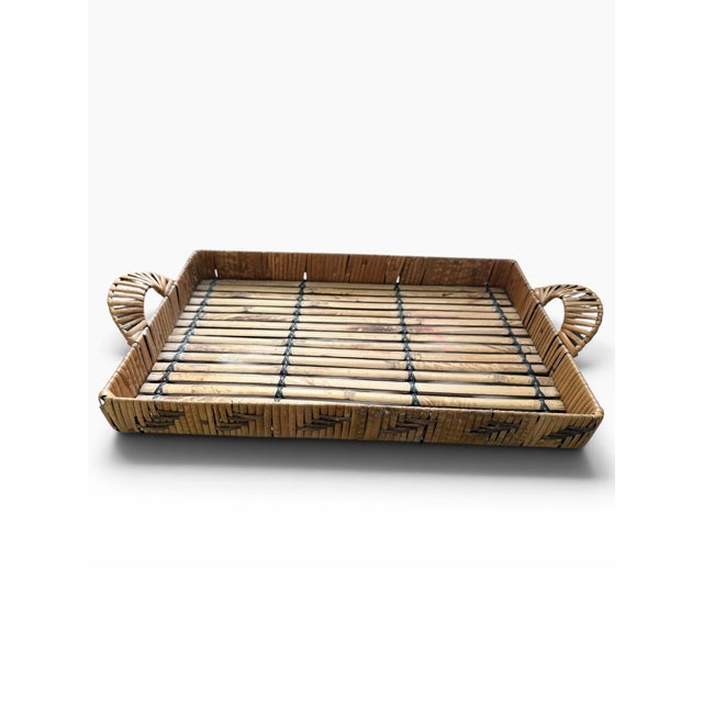 Vintage Bamboo & Rattan Tray With Woven Handles, Mid-Century For Sale - Image 4 of 6