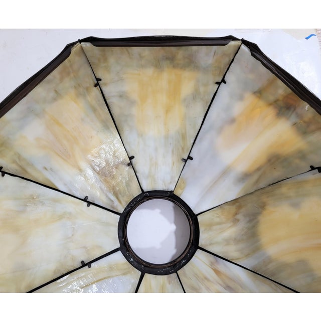 Antique Bronze Rose Overlay & Stained Slag Glass Table Lamp #559 by Handel For Sale - Image 18 of 18