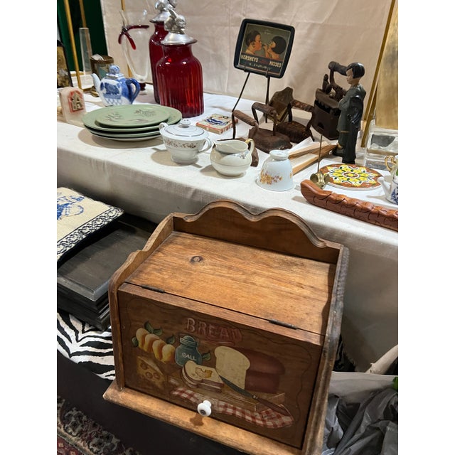 Rustic European Vintage Wooden Hand Painted Bread Box For Sale - Image 3 of 12