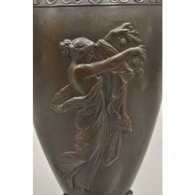 Neoclassical 19th C Alfred Daubree French Neoclassical Bronze Figural Urn Vase With Lions For Sale - Image 3 of 16