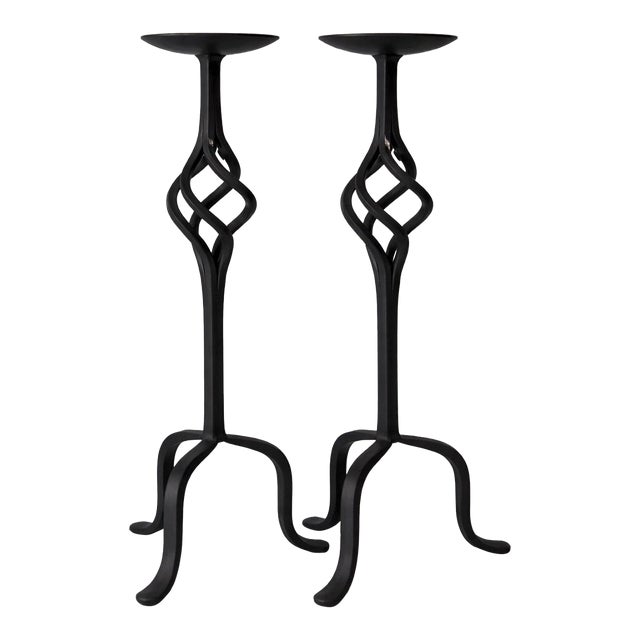 1950s Pair of Mid-Century Sculptural Iron Candlesticks For Sale
