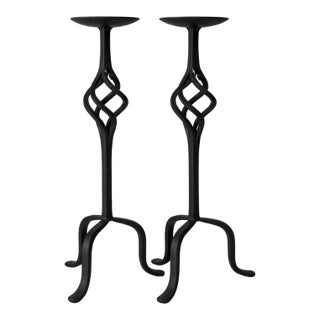 Pair of Mid-Century Sculptural Iron Candlesticks, 1950s For Sale