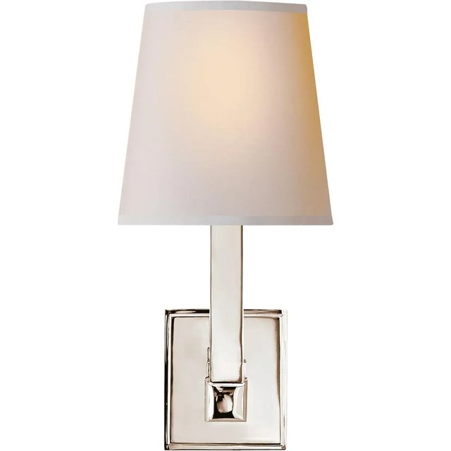 Square Tube Single Sconce in Polished Nickel with Natural Paper Shade Designer: Chapman & Myers Height: 14.25" Extension:...
