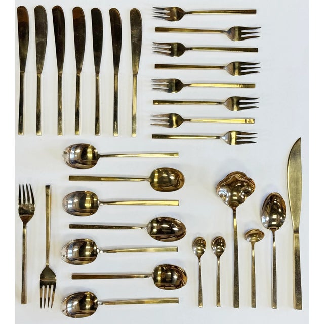 Mid-Century Modern Vintage Boxed Nickel Bronze Flatware Snack Set, 45 PCS For Sale - Image 3 of 8