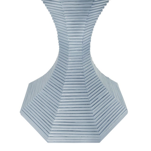 Blue Matthew Izzo Home Octavia 36" Octagonal Light Blue Painted Rattan Pedestal Table For Sale - Image 8 of 11