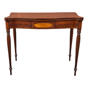 Early 20th Century George III Style Satinwood Inlaid Mahogany Fold Top Game Console Table