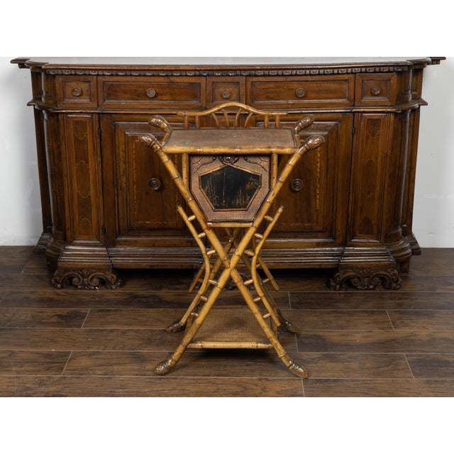 Early 20th Century English 1900 Bamboo Side Table with Chinoiserie Decor and Rattan Accents For Sale - Image 5 of 12