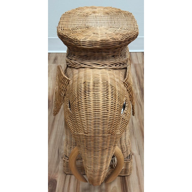 Wood Vintage Wicker Elephant Stool or Plant Stand For Sale - Image 7 of 11