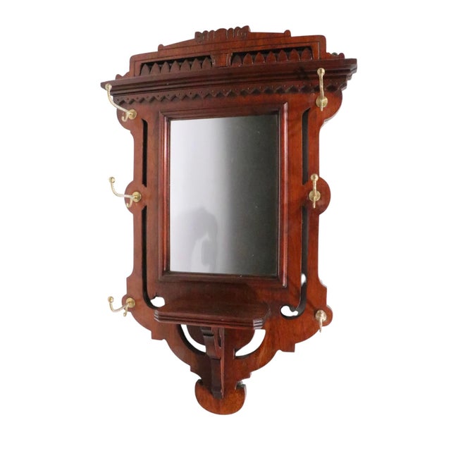 Victorian Victorian Eastlake Aesthetic Movement Wall Mirror Hat Rack C. 1880's For Sale - Image 3 of 15