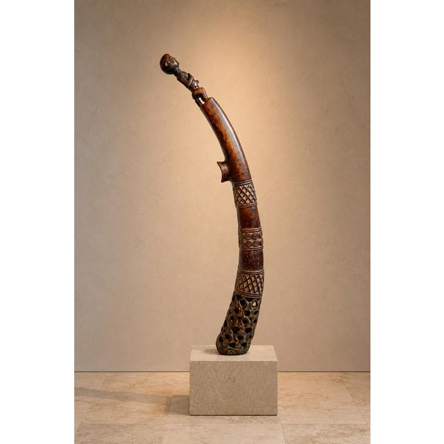 Antique Old Bamileke Large Wood Carved Horn For Sale - Image 11 of 11